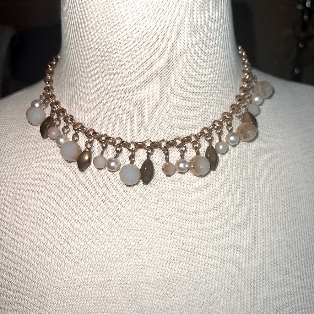 Elegant Gold and White Beaded Necklace